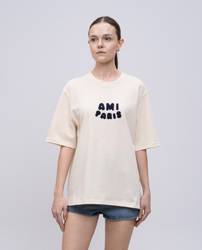Ami Paris Бежевая футболка с нашивкой логотипа UTS075726w