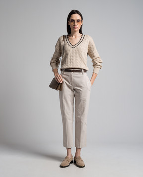 Brunello Cucinelli Бежевый пуловер в фактурный узор с цепочкой мониль M19195422