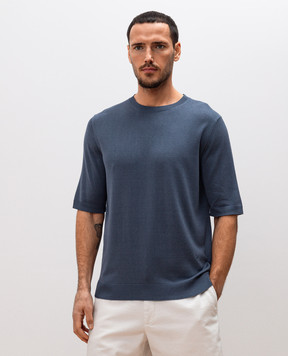 ISAIA Синій джемпер із шовку з вишивкою емблеми MG8260Y0470