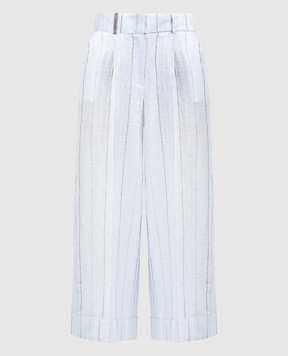 Peserico Голубые брюки из льна в полоску P0425102519