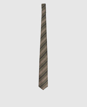 Brunello Cucinelli Галстук цвета хаки из шелка в полоску. MM8960018