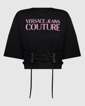 Versace Jeans Couture Чорна футболка зі шнурівкою 76HAHG04CJ00G