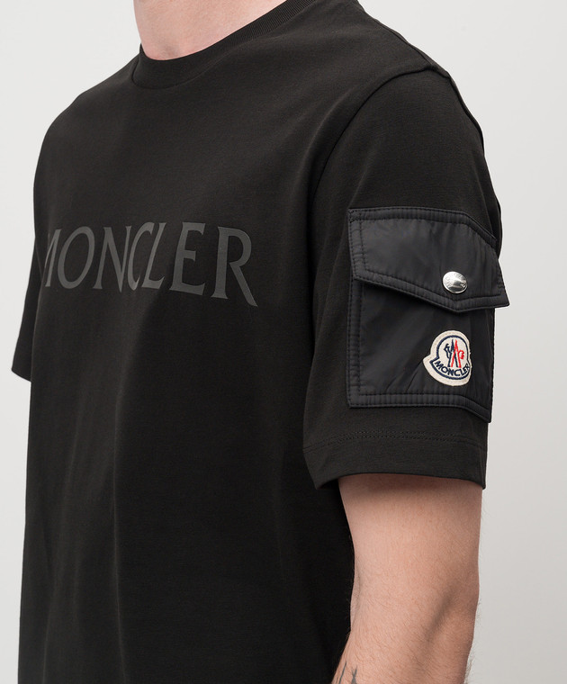 Moncler Черная футболка с принтом логотипа J20918C000238390T изображение 5