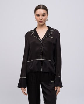 Off-White Коричнева блуза з шовком з вишивкою логотипа OWGE028S25FAB001