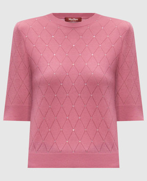 Max Mara Розовый топ PATRIK из шерсти и шелка с кристаллами. PATRIK