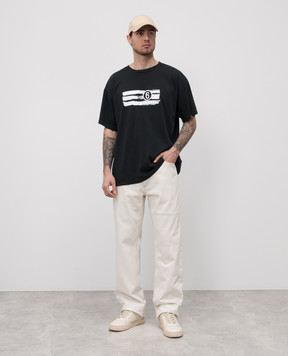Maison Margiela MM6 Бежевые джинсы с патчем логотипа SH2LA0022M30018