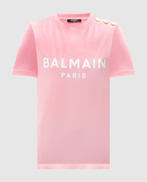 Balmain Розовая футболка с принтом логотипа BF1EF005BB02