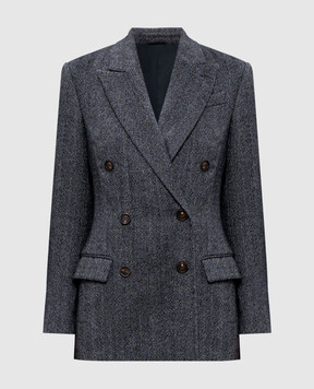 Brunello Cucinelli Чорний двобортний жакет з вовною в тканий візерунок MB1277036