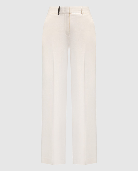 Beige flared pants with linen and lurex