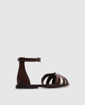 Max Mara Коричневі шкіряні сандалі DOUBLE FLAT DOUBLEFLAT
