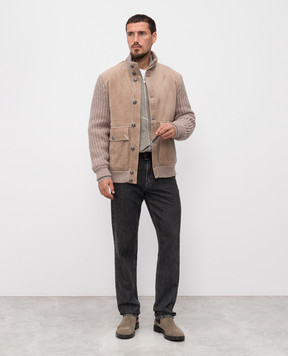 Brunello Cucinelli Коричневая комбинированная куртка с кашемиром MPMVS2060