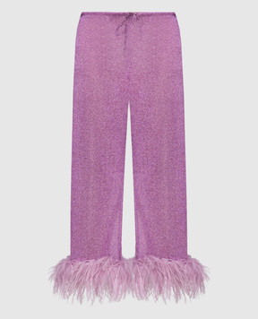 Oseree Фиолетовые брюки Lumiеre plumage со страусиными перьями LPF235LUREXPLUMAGE