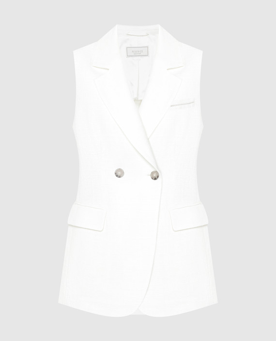 White double-breasted linen waistcoat with monil chain