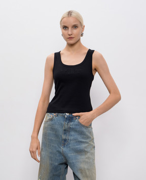 Vetements Чорний топ в рубчик з вишивкою Vet WH76TT200B
