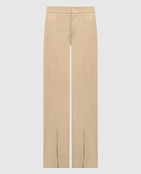 Twinset Бежевые брюки с леном с разрезами 241TP2562