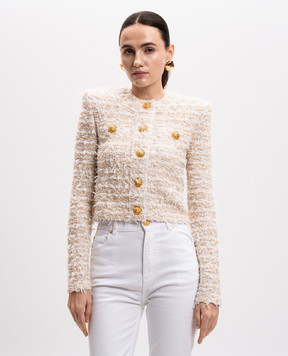 Balmain Білий кардиган з паєтками з люрексом EF1SK248KB19