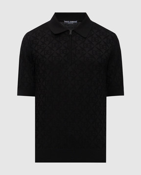 Dolce&Gabbana Чорне поло із шовку в тканий візерунок GXZ79TJBSM4
