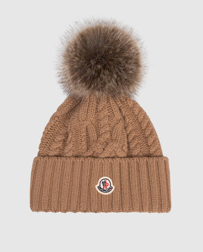 Moncler Коричнева шапка з вовни та кашеміру з помпоном K20933B00063M1127
