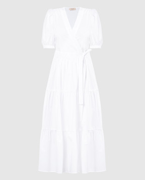 Twinset Белое платье на запах с драпировкой и металлическим логотипом 241TT2063