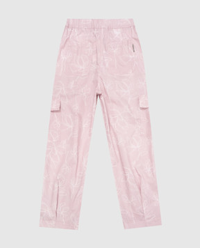 Brunello Cucinelli Детские розовые брюки-карго в цветочный принт с цепочкой мониль BL934P208C