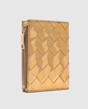 Bottega Veneta Золотистое кожаное портмоне Intrecciato с плетением 742330V3QM5