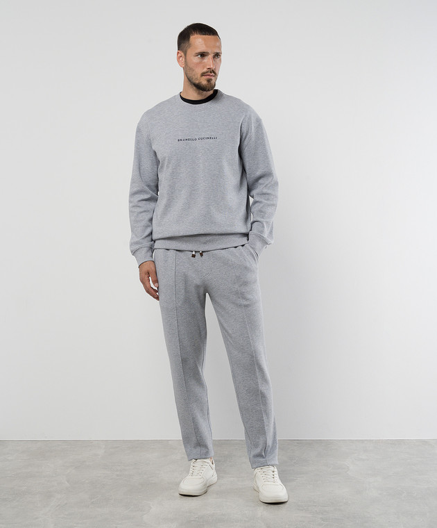 Brunello Cucinelli Серый меланжевый свитшот с вышивкой логотипа M0T353434 изображение 2
