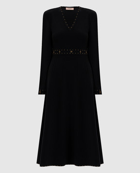 Twinset Черное платье миди с кристаллами 252TP3271