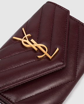 Saint Laurent Бордовий шкіряний стьобаний гаманець з монограмою Cassandre 414404AAA44