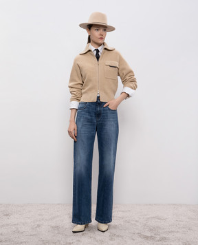 Brunello Cucinelli Бежевий кардиган з кашеміру з ланцюжком моніль M12721706P