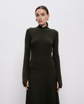 Victoria Beckham Зелений джемпер в рубчик з вовни мериноса 1425KTP006804B