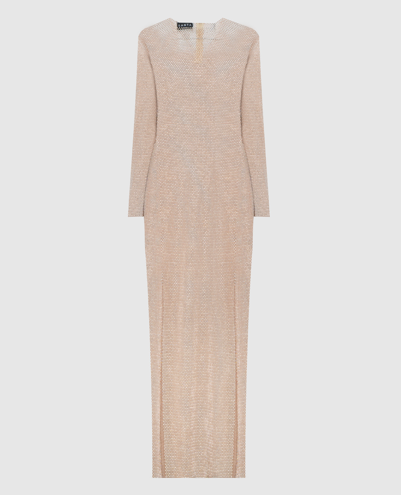Beige maxi dress with crystals and slits