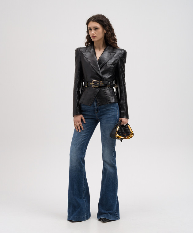 Balmain Черная двубортная кожаная куртка с бахромой CF1SI353LC92 изображение 2