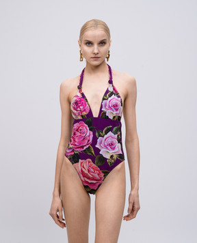 Dolce&Gabbana Фіолетовий купальник в квітковий принт O9A01JFSG9Q