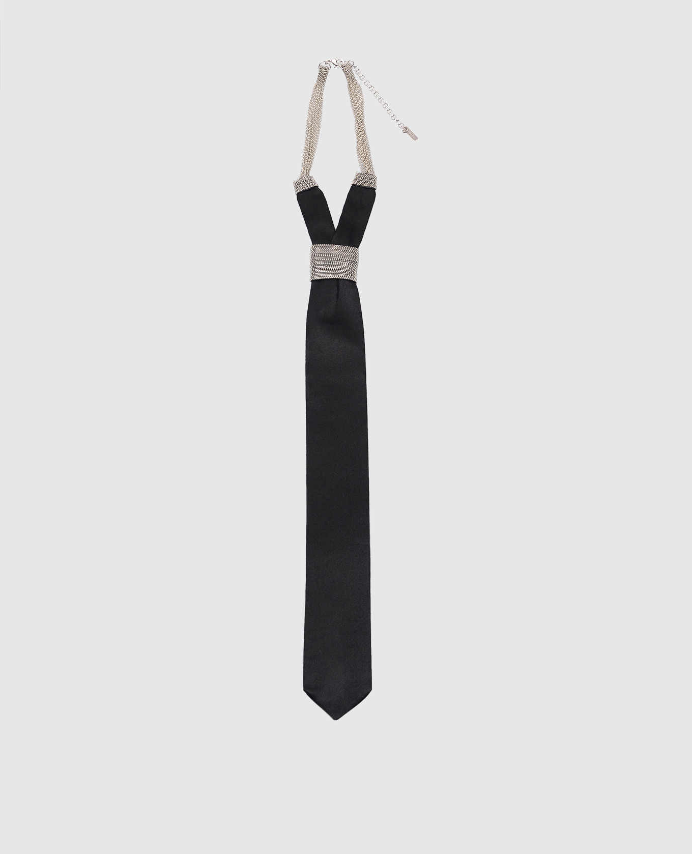 Black silk tie with monil chain