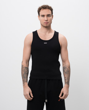 Off-White Черная майка в рубчике с логотипом логотип OMUY006C99JER001