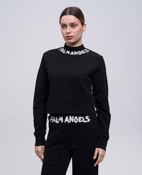 Palm Angels Черный укороченный свитшот с принтом логотипа PWBA016S25FLE002