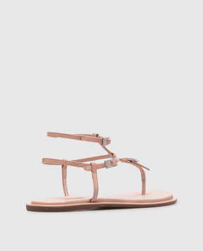 Le Silla Бежевые кожаные лакированные сандалии Sahara с кристаллами 1221D020MTPPKAB158