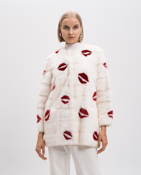 Simonetta Ravizza Белая шуба из норки меха в узоре Lips EVELIPS1