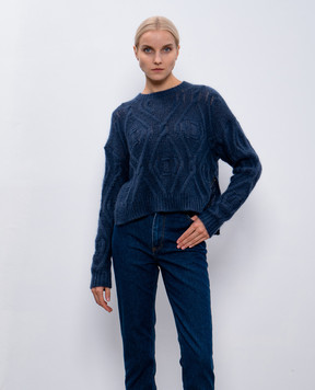 Twinset Синий свитер с шерстью в фактурный узор 242TT3313