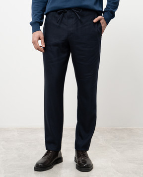 Canali Синие брюки из льна и шерсти AE02571U7003