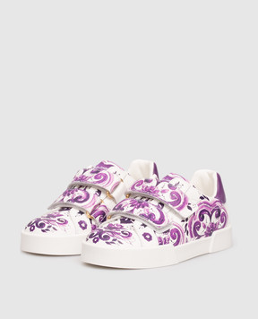 Dolce&Gabbana Дитячі білі шкіряні кросівки в принт Майоліка DN0201AI396