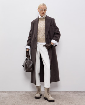 Brunello Cucinelli Бежевий ажурний светр з вовною MNA326504