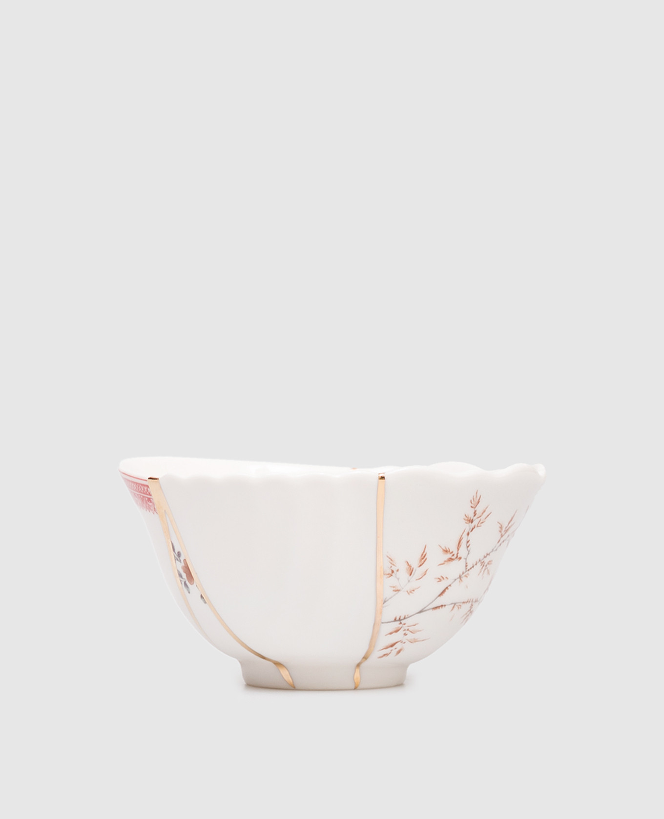 

Белая фарфоровая чаша Kintsugi с позолотой 24 карат с принтом, Белый, Посуда