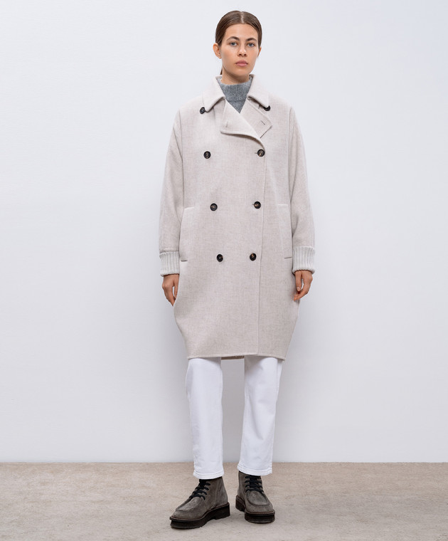 Brunello Cucinelli Бежевое двубортное пальто из кашемира с цепочкой мониль MD5589813 изображение 3