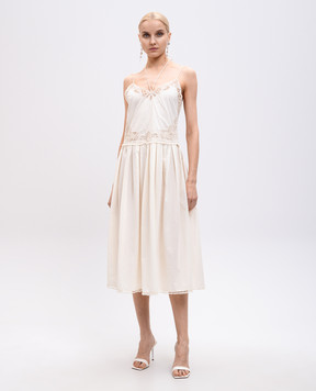 Twinset Бежевое платье с кружевом 251TT2160