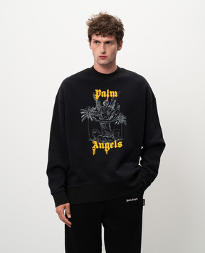 Palm Angels Черный свитшот PORTRAIT PENCIL с принтом PMBA026F24FLE006