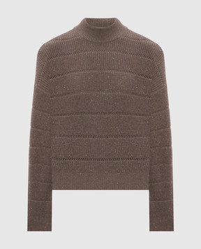 Brunello Cucinelli Коричневий светр з кашеміру та вовни з люрексом MBM738204P
