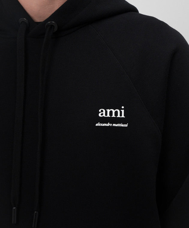 Ami Paris Чорне худі з принтом логотипа USW224747 зображення 5