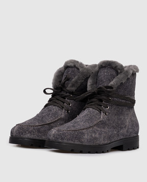 Santoni Сірі замшеві черевики на хутрі WTDR71048SMRAHFR