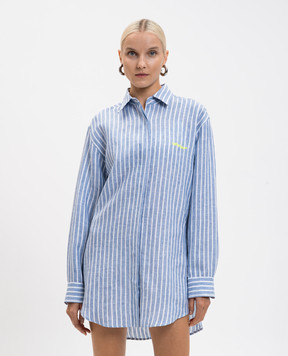 Off-White Блакитна сорочка з льону в смужку з логотипом 2DB56DT25FAB001